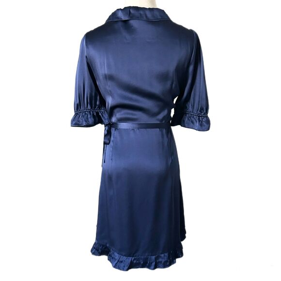 Hill House Nima Silk Ruffle Wrap Mini Dress in Navy Blue Size Medium - Picture 4 of 6